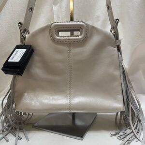 Maje Off-White Leather Shoulder Bag with Fringe